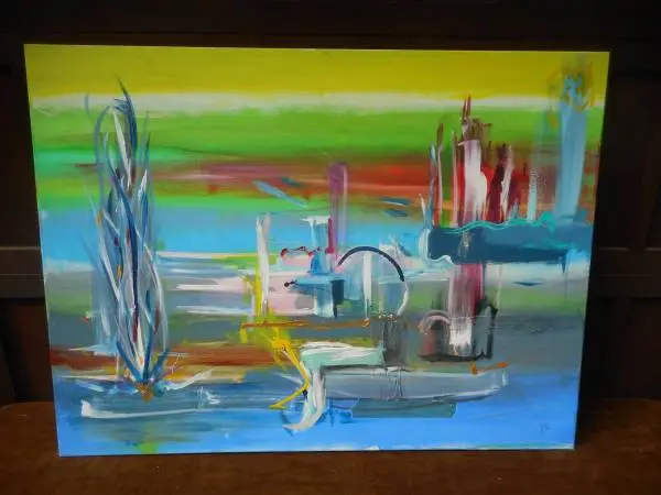 Futureistic Cityscape Modern Absract 48 x 36H signed Jim Artwork