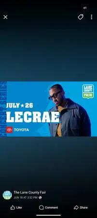 Lacrae tickets  x 2 at lane county fair (fair entry included)