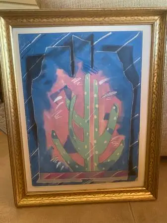 Cactus Monotype Print Signed And Framed