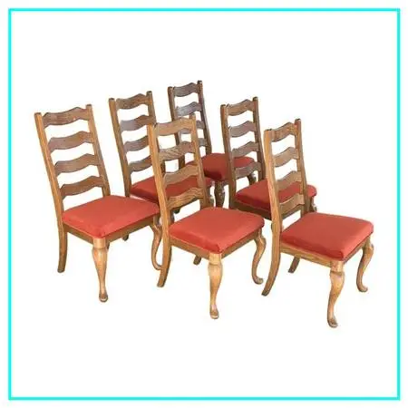 Ladder-back Oak Wood Dining Chairs, Set Of Six
