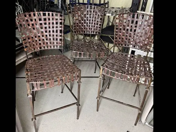 Heavy Wrought Iron Leather Counter Stools