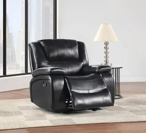 New Manual Glider Recliner Upholstered in Black Leatherette**