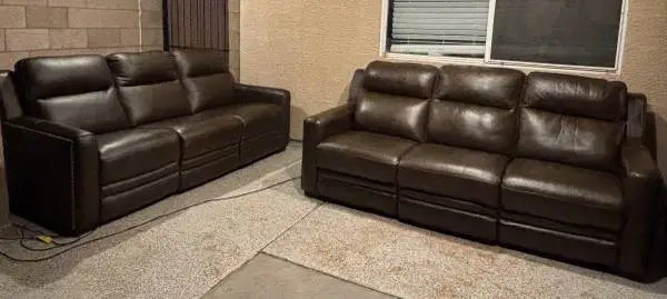 GENUINE LEATHER COUCH SET WITH POWER RECLINERS , DELIVERY INCLUDED