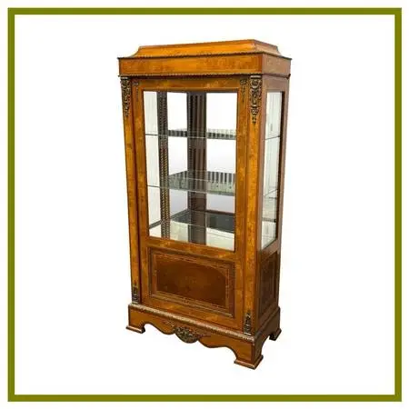 Louis Xvi Style Marquetry Vitrine Display Cabinet