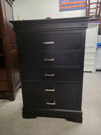 Modern Black 5 Drawer Tallboy Dresser