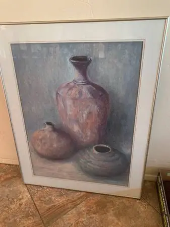 Pastel Painting Original Pottery Large Framed