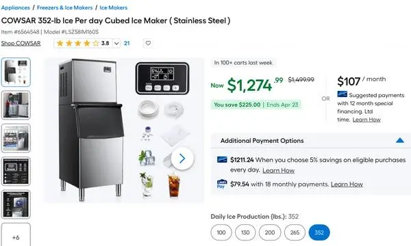COWSAR 352-lb Ice Per day Cubed Ice Maker ( Stainless Steel ) New