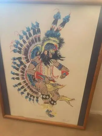 Native American Serigraph Signed Framed Great Color