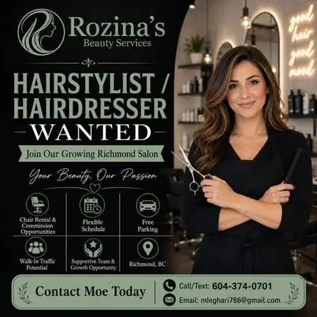 Hairstylist / Hairdresser Wanted – Chair Rental or Commission Opportunity.