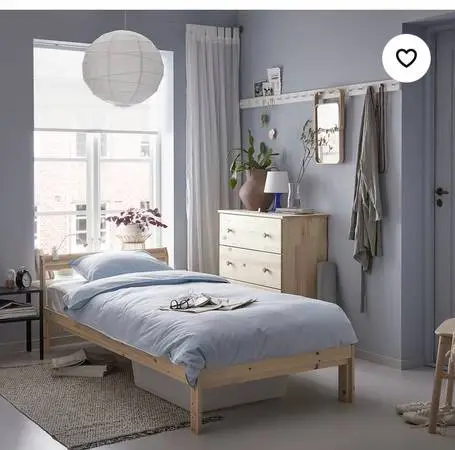 Ikea Twin Size Pine Platform Bed Frame, Slats, and Mattress