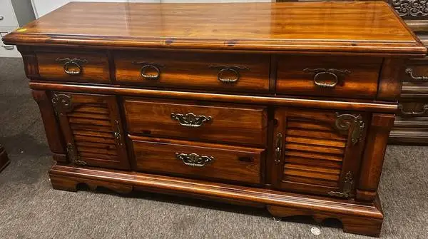 Vintage Solid Tavern Pine Buffet / Credenza / Sideboard / TV Stand