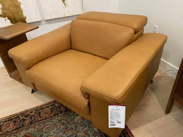 Scandinavian Tan Leather Electric Reclining; 1 Sofa + 2 Chairs.
