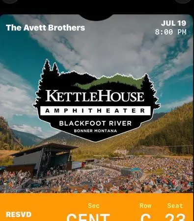 Avett Brothers concert tickets - Kettlehouse - Center, Row 3