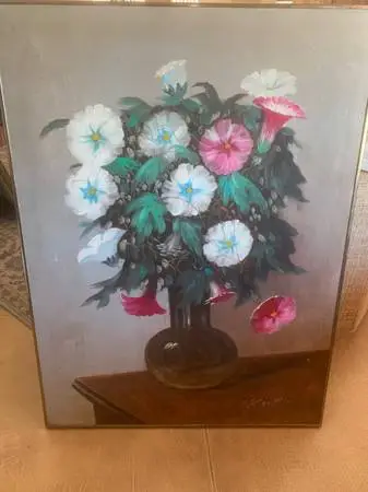 Bouquet of Poppies Oil On Canvas Painting Mid-Century Framed