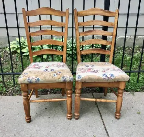Set of 2 solid wood reupholstered chairs