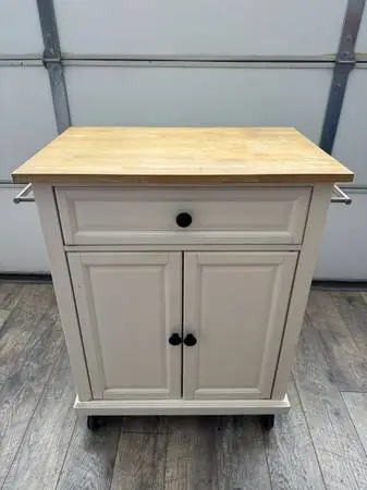 Kitchen Island Cart Wooden White and Butcher Block