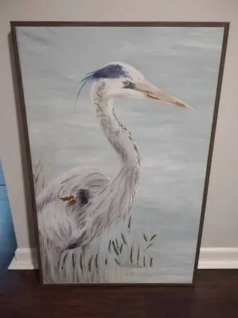 **NEW COASTAL WALL PAINTING OF HERON ON CANVAS**