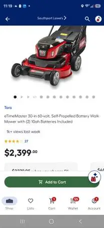Toro 60 volt self propelled lawn mower.