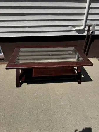 Household Wooden Living Coffee Table With Glass Top