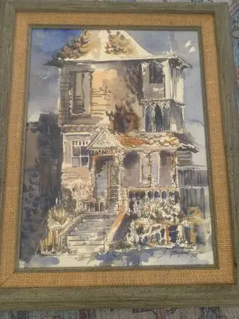 Victorian House Original Watercolor Painting Framed 1970