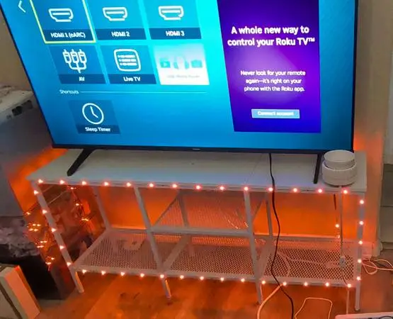 Modern White TV Stand with LED Lights