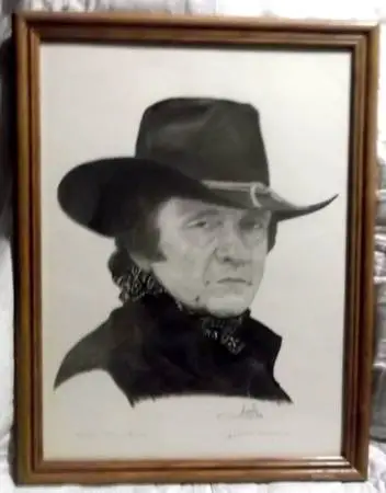 STUNNING 27 SIGNED CHARCOAL ART PRINT JOHNNY CASH Western Music Horse