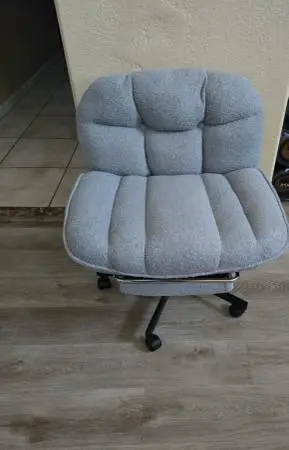 Modern Gray Bouclé Office Chair w/ Footrest - Excellent Condition