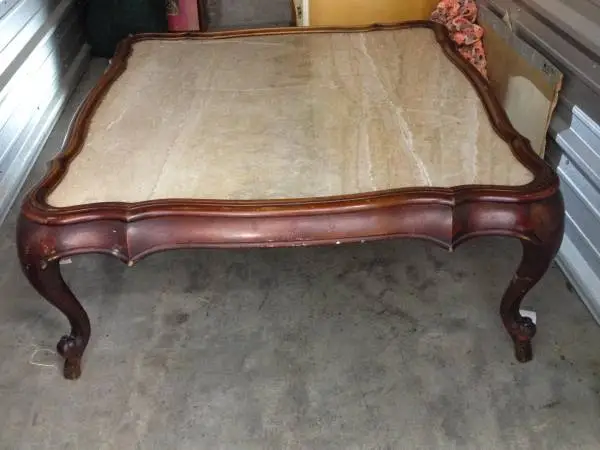 BEAUTIFUL ANTIQUE HARDWOOD MARBLE TOP COFFEE TABLE