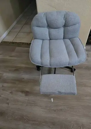 Modern Gray Bouclé Office Chair w/ Footrest - Excellent Condition