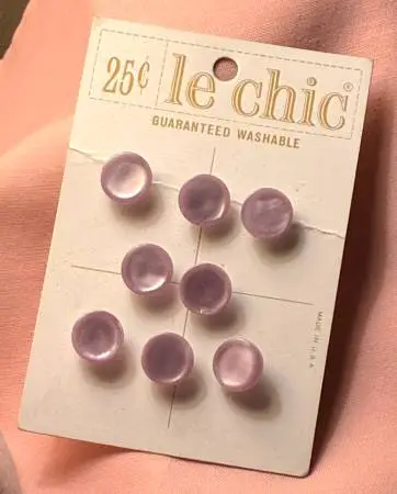 Vintage Le Chic shank buttons on card pink/light purple iridescent