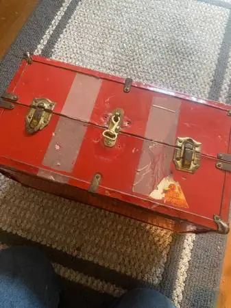Vintage 1950s Metal Red Doll Carrying Case Trunk Wardrobe