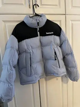 Women’s Light Blue and Black Timberland Puffer Jacket - Excellent - M
