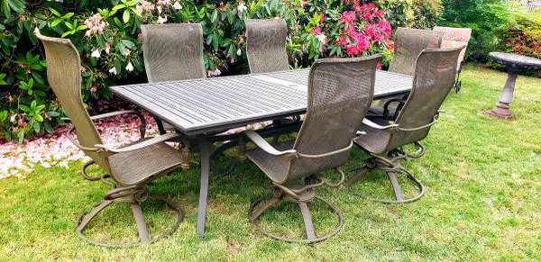 Large Outdoor Patio Furniture Set Homecrest with 6 Stella Sling Chairs