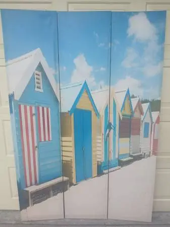 PRETTY SEASIDE HUT LARGE PRIVACY SCREEN, ROOM DIVIDER OR WALL ART