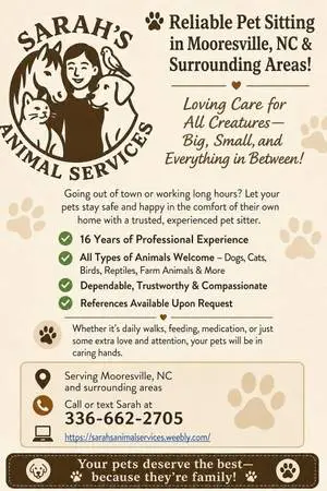 🐾 Reliable Pet Sitting in Mooresville, NC & Surrounding Areas! 🐾