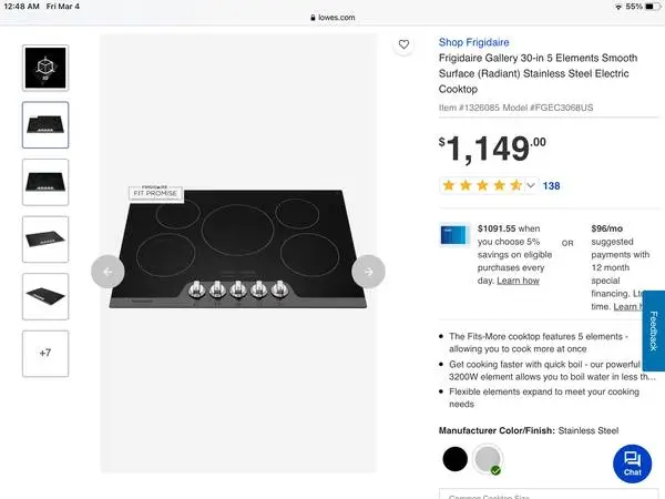 New Frigidaire 30” Smooth Surface Stainless Steel Electric Cooktop