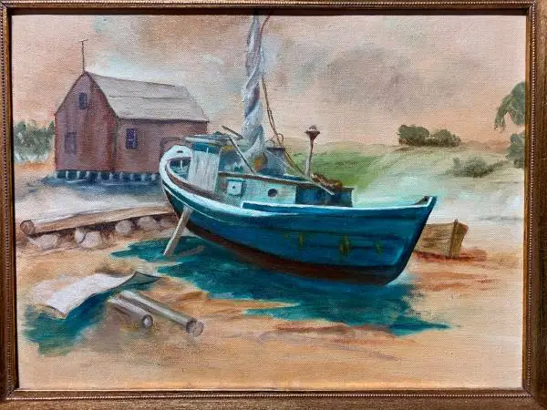 Simple Boat, Gloucester, MA - Vintage Oil Painting BIG PRICE DROP!!