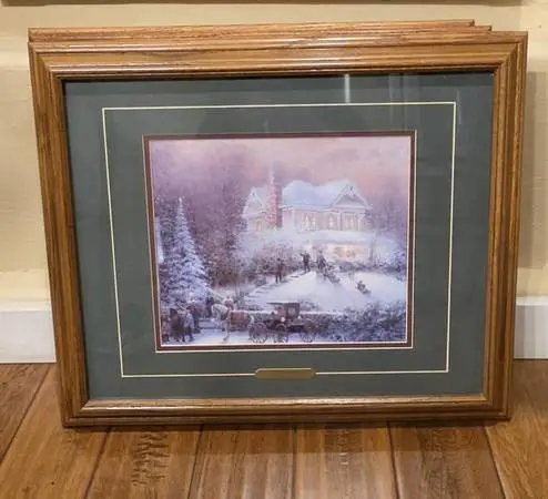 4 Different Thomas Kinkade Matted and Framed Prints Wall Art