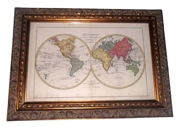 1781 ANTIQUE FRAMED RARE REVOLUTIONARY WAR WORLD GLOBE MAP Vintage Art