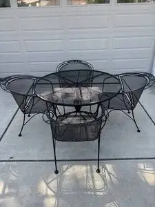 VARIOUS VINTAGE WROUGHT IRON PATIO SETS W CHAIRS