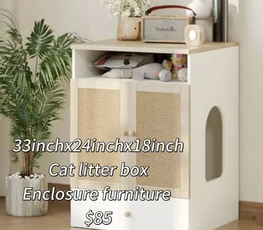 Cat Litter Box Enclosure Furniture Hidden - Indoor 2-in-1