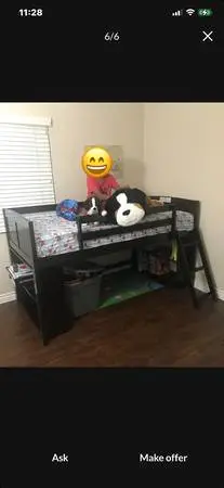 Kids low loft bed with mattress & ladder