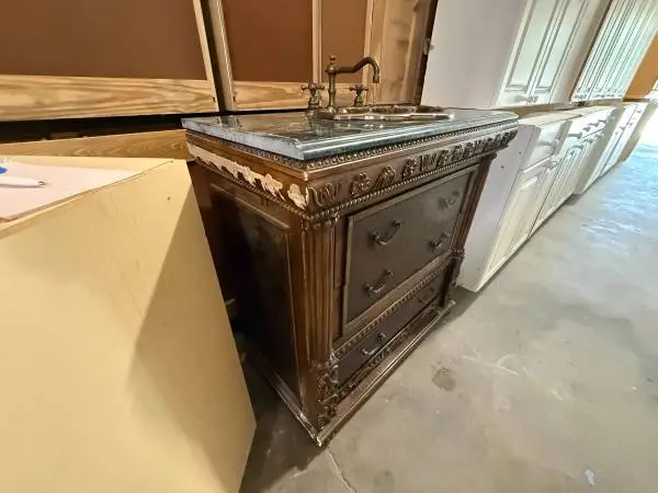 36W Dark Brown Bathroom Vanity Black Marble Top Used Good Condition