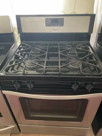 #### WHIRLPOOL BLACK STAINLES STOVE WITH SELF CLEANING ###