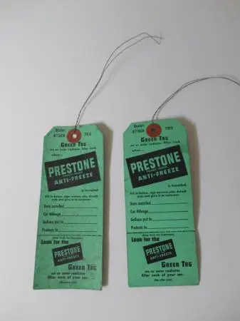 Vintage Prestone anti freeze green tag