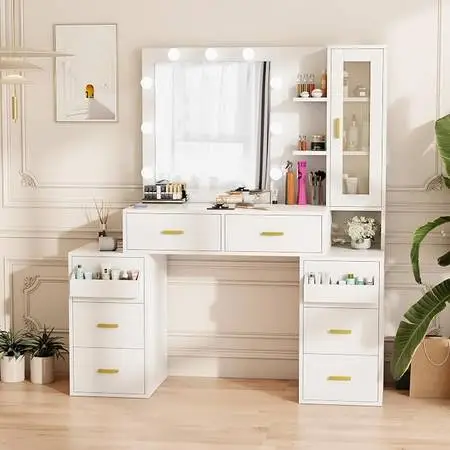 White Makeup Vanity with Charging Station
