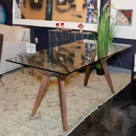CRATE AND BARREL Rectangular Glass Dining Table on Mid Century Modern