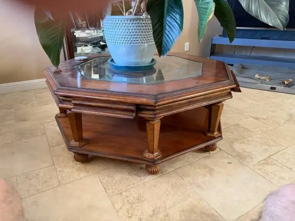 SOLID OAK AND GLASS COCKTAIL TABLE