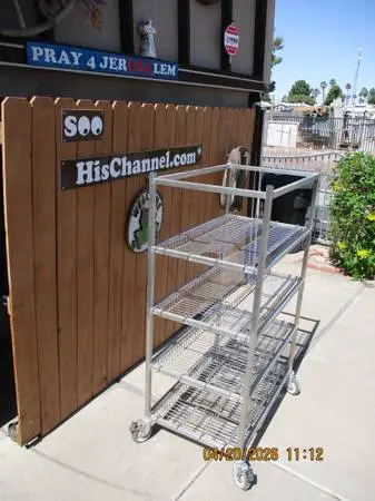 Chrome display rack on wheels--clothing rack--