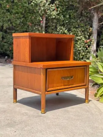Mid Century Modern Vintage 1960s Walnut 2 Tier Nightstand Table